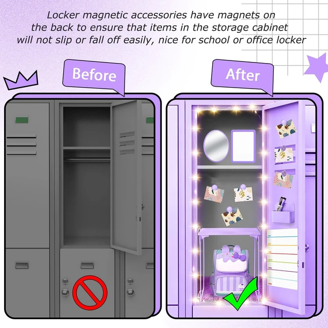 Alt view image 7 of 7 - 11 Pcs Back to School Locker Accessories Kit, Purple, Classic Locker Shelf Magnetic Mirror Rug Weekly Schedule Whiteboard Pen Holder Marker and More, Locker Decor and Storage Needs