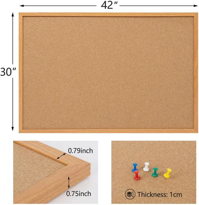 Alt view image 6 of 7 - 2 Pack Cork Board Bulletin Board 30 x 42, Oak Framed 4x3 Corkboard Hanging Office Board for Wall Decor, Large Wall Mounted Notice Pin Board with 30 Push Pins, Ideal for School, Home & Office