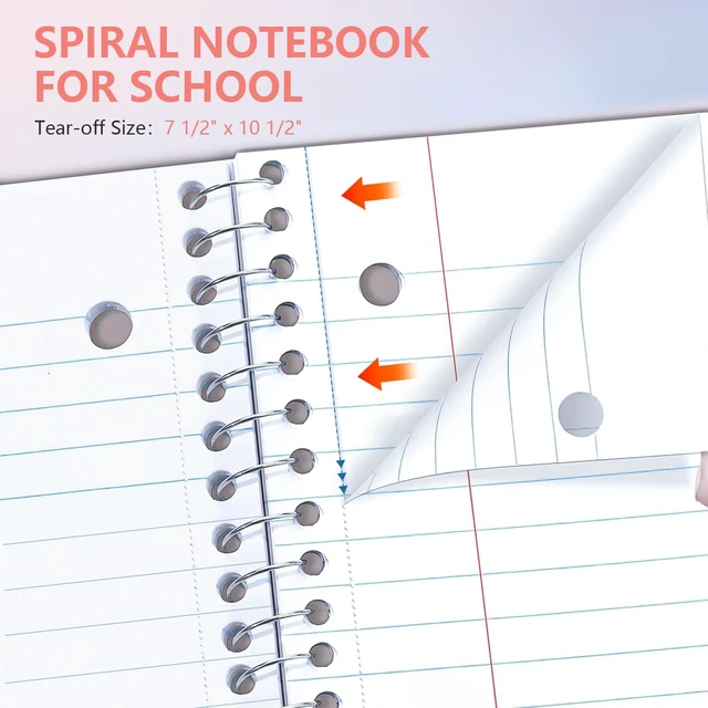 Alt view image 6 of 7 - 4 Pack Spiral Notebooks, 1 Subject College Ruled, 10.5 x 8 in, 70 Sheets Each, 3-Hole Punched Perforated Pages, Plastic Covers with Pockets, Silver Coil, Assorted Colors
