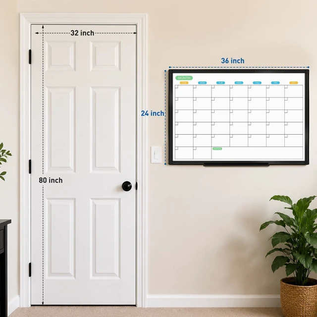 Alt view image 7 of 7 - Dry Erase Calendar Whiteboard for Wall, 36" x 24" Month White Board Black Double-Sided Magnetic, Monthly Calendar Whiteboard, Aluminum Frame, Hanging Wall Mount, Home Office School