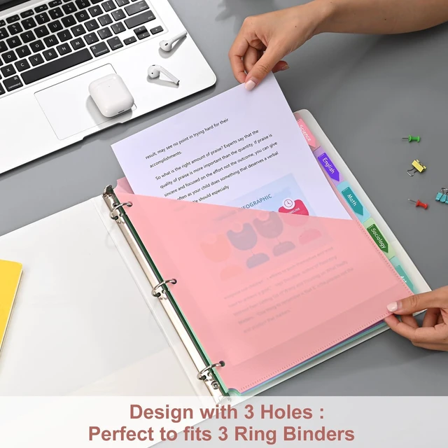 Alt view image 6 of 7 - 5 Tabs Dividers with Pockets for 3 Ring Binder, 15 Counts Binder Dividers for US Letter Size, Binder Dividers with Tabs for School Office and Home Organization, 5 Pastel Color (3)