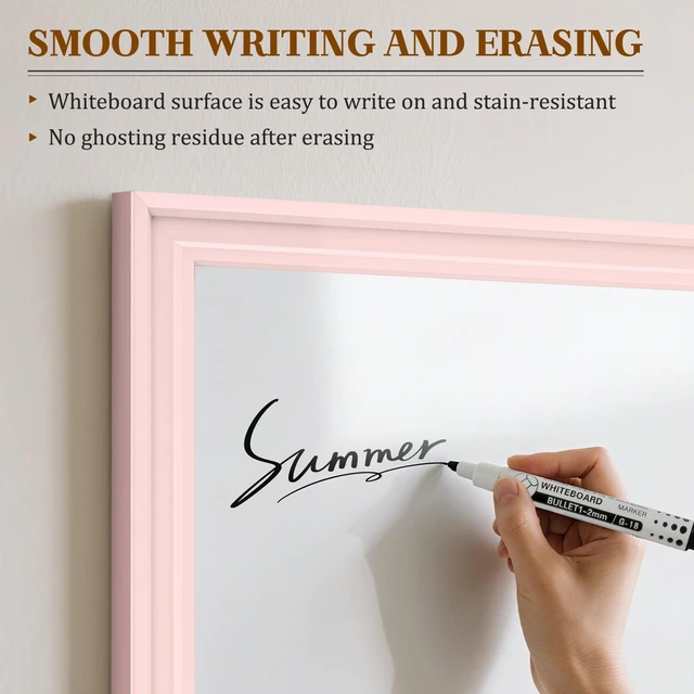 Alt view image 3 of 7 - White Board for Wall, 36'' x 24'' Magnetic Dry Erase Board, Pink Wooden Frame, Decorative Whiteboard, Wall Mounted, for Home, Office, Kitchen, Dorm, 4 Markers, 6 Magnets, A Eraser