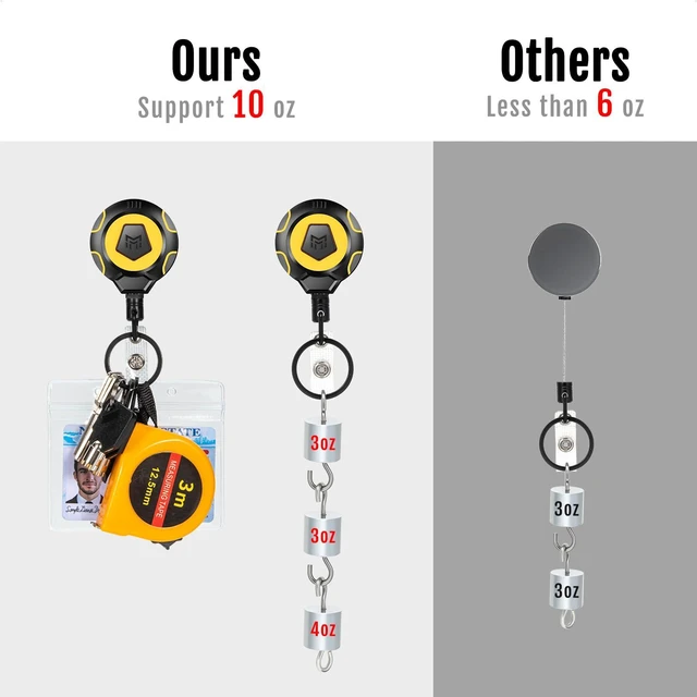 Alt view image 3 of 6 - Heavy Duty Retractable Badge Reel, 10 oz 31.5'' Keychain, 2 Pack heavy duty badge reel, 10 oz pull force, 31.5'' retractable keychain, reinforced PC housing, durable steel wire cord