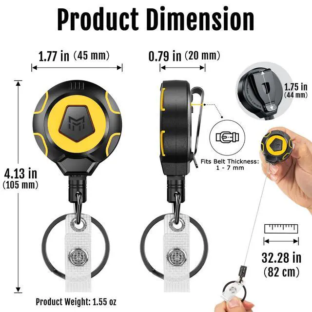 Alt view image 4 of 6 - Heavy Duty Retractable Badge Reel, 10 oz 31.5'' Keychain, 2 Pack heavy duty badge reel, 10 oz pull force, 31.5'' retractable keychain, reinforced PC housing, durable steel wire cord