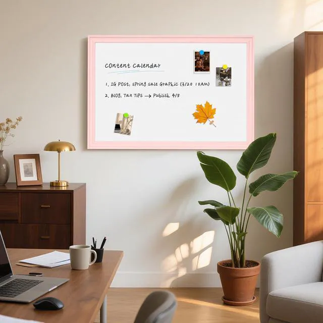 Alt view image 6 of 7 - White Board for Wall, 36'' x 24'' Magnetic Dry Erase Board, Pink Wooden Frame, Decorative Whiteboard, Wall Mounted, for Home, Office, Kitchen, Dorm, 4 Markers, 6 Magnets, A Eraser