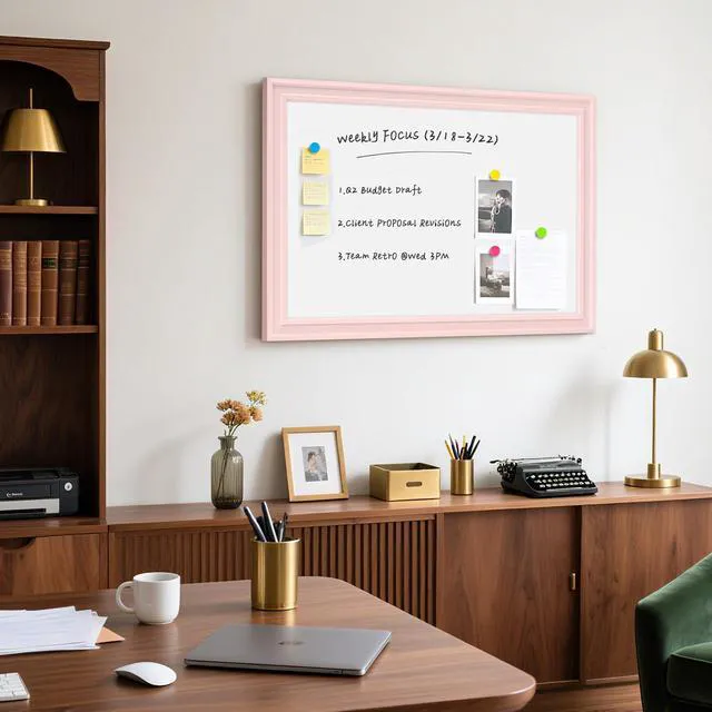 Alt view image 7 of 7 - White Board for Wall, 36'' x 24'' Magnetic Dry Erase Board, Pink Wooden Frame, Decorative Whiteboard, Wall Mounted, for Home, Office, Kitchen, Dorm, 4 Markers, 6 Magnets, A Eraser