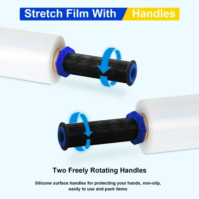 Alt view image 4 of 7 - Stretch Film, Stretch Wrap Industrial Strength, Shrink Wrap for Pallet Wrap, Heavy Duty Clear Plastic Wrap with Handles, Moving Wrapping Plastic Roll, 15" x 1000 Ft Per Roll, 60 Gauge, 4 Pack