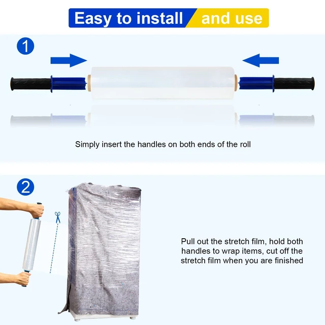 Alt view image 5 of 7 - Stretch Film, Stretch Wrap Industrial Strength, Shrink Wrap for Pallet Wrap, Heavy Duty Clear Plastic Wrap with Handles, Moving Wrapping Plastic Roll, 15" x 1000 Ft Per Roll, 60 Gauge, 4 Pack