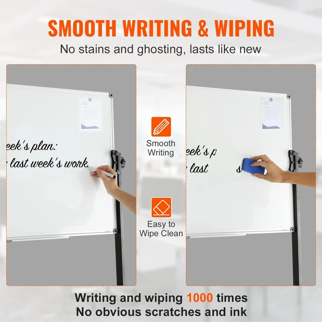 Alt view image 4 of 7 - Rolling Magnetic Whiteboard, Double-Sided Mobile Whiteboard 36x24 Inches, 360° Reversible Adjustable Height Dry Erase Board with Wheels & Movable Tray for Office, School