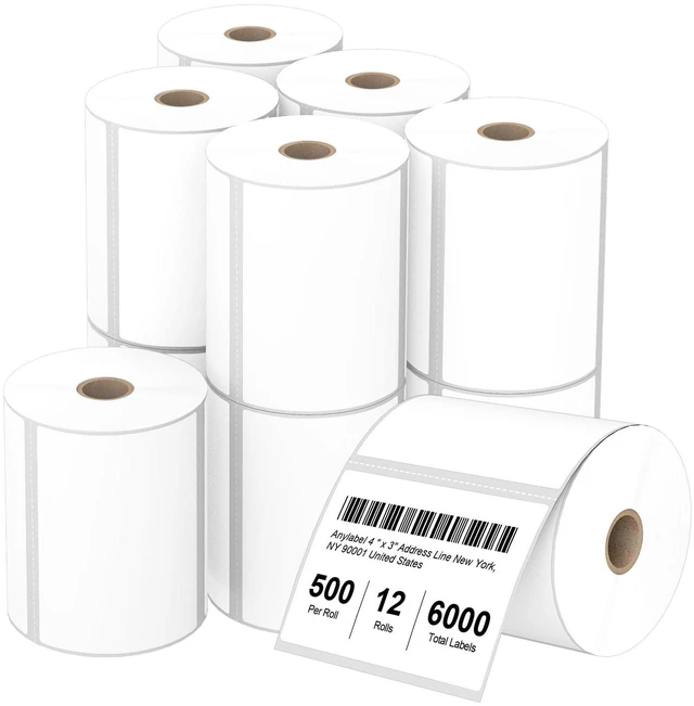 Main image of 4" x 3" Direct Thermal Labels, Thermal Printer Labels for Shipping Address Barcodes, Thermal Stickers Compatible with Zebra, Rollo, Munbyn Thermal Labels Printers (12 Rolls, 500 Labels/Roll)