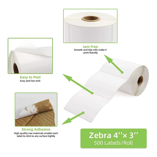 Alt view image 4 of 7 - 4" x 3" Direct Thermal Labels, Thermal Printer Labels for Shipping Address Barcodes, Thermal Stickers Compatible with Zebra, Rollo, Munbyn Thermal Labels Printers (12 Rolls, 500 Labels/Roll)