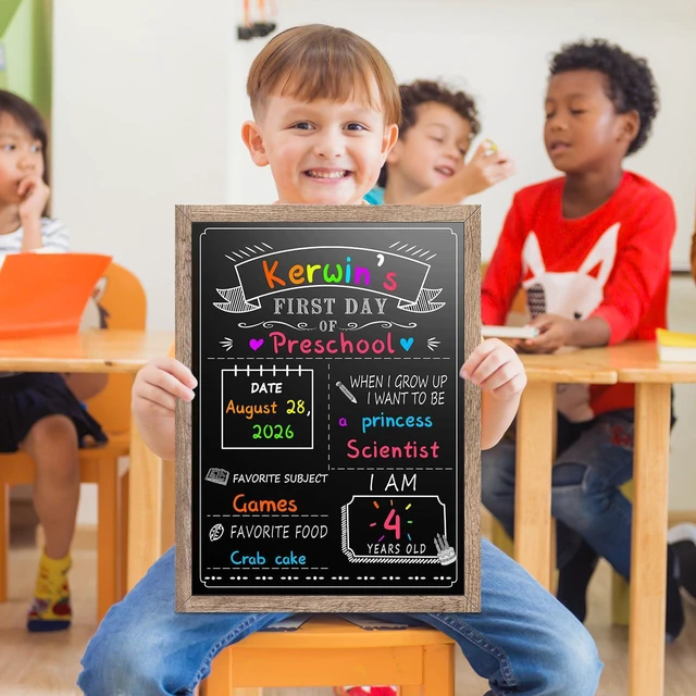 Alt view image 2 of 7 - 12 x 16 in First Day of School Board Sign for All Grades Student, Wood Frame Back to School Chalkboard Sign for Kids 1st and Last Day, Double-Side, with 8 Dry Erase Markers & 1 Wipe Cloth