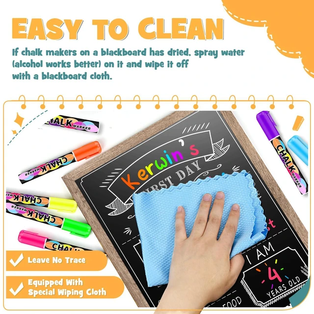Alt view image 7 of 7 - 12 x 16 in First Day of School Board Sign for All Grades Student, Wood Frame Back to School Chalkboard Sign for Kids 1st and Last Day, Double-Side, with 8 Dry Erase Markers & 1 Wipe Cloth