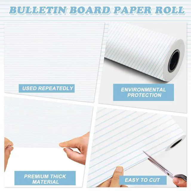 Alt view image 3 of 7 - Lined Bulletin Board Paper Roll,14.8FTx47IN Large Reusable Waterproof Erasable Classroom Wall Background Backdrop,Fade-Resistant Fabric Wrapping Paper Decors Teacher Supplies