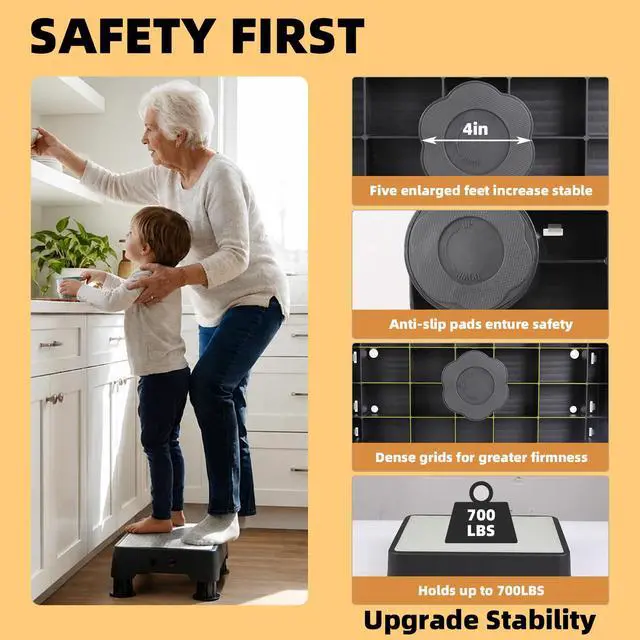 Alt view image 2 of 7 - Adjustable Step Stool for Adults, Toddler Step Stools, 700 LBS Capacity Non-Slip Safety Step Platform for Elderly and Kids, Portable Stair Assist for Cars, Bedside, Kitchen, and Shower, White
