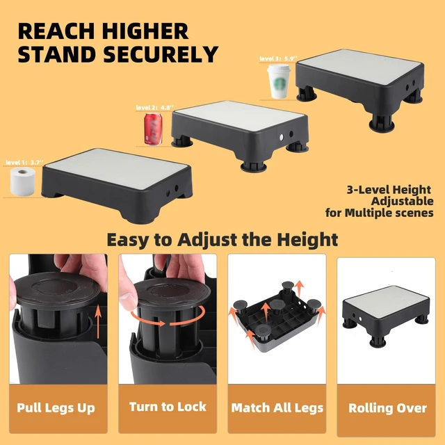 Alt view image 4 of 7 - Adjustable Step Stool for Adults, Toddler Step Stools, 700 LBS Capacity Non-Slip Safety Step Platform for Elderly and Kids, Portable Stair Assist for Cars, Bedside, Kitchen, and Shower, White