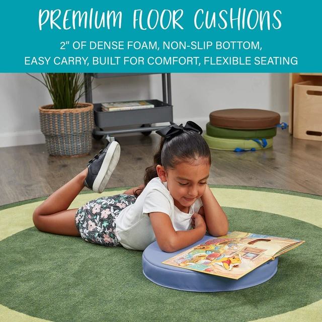 Alt view image 5 of 7 - SoftScape 15 inch Round Classroom Floor Cushions with Handles; Flexible Seating for Daycare, Preschool, Playroom; 2 inch Thick Deluxe Foam (6-Piece) - Earthtone, 11232-ET