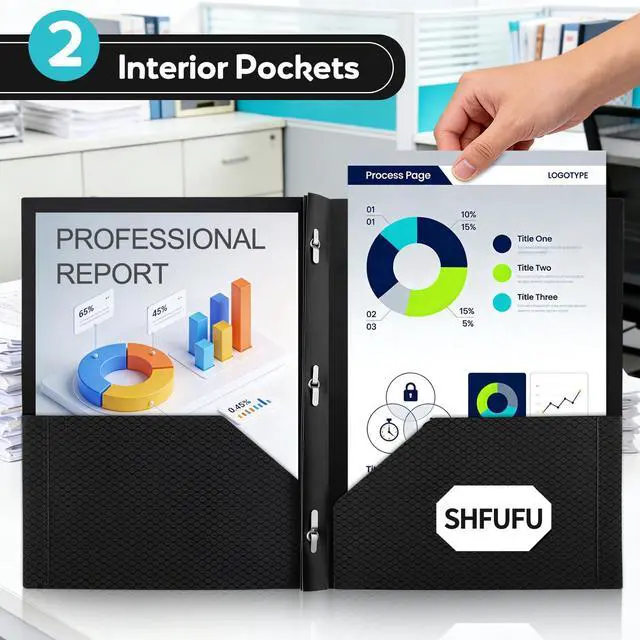 Alt view image 4 of 6 - 24 Pcs Textured Folders with Pockets and Prongs (Black),Fit Letter Size Paper,Business Card Slot,2-Pocket Folder for School Office or Home,Durable Acid-Free Poly,Back to School Supplies Bulk