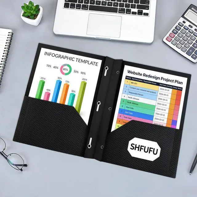 Alt view image 6 of 6 - 24 Pcs Textured Folders with Pockets and Prongs (Black),Fit Letter Size Paper,Business Card Slot,2-Pocket Folder for School Office or Home,Durable Acid-Free Poly,Back to School Supplies Bulk