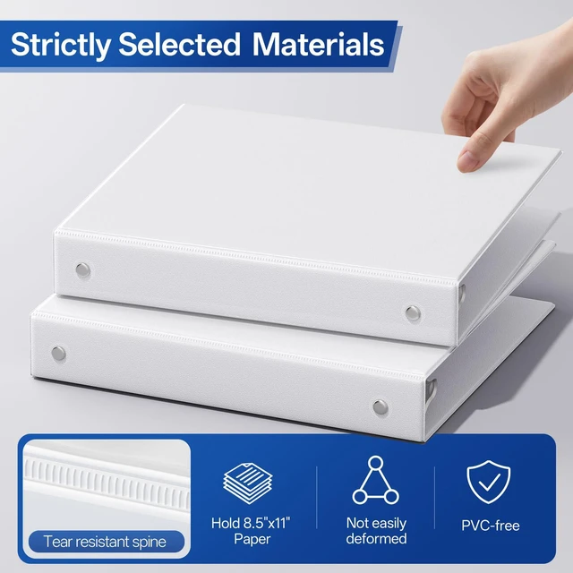 Alt view image 2 of 7 - 3 Ring Binders 1 Inch Economy 12 Packs White, 1" Three Ring (Fits 175 Sheets of 8.5x11 Paper) Clear View PVC-Free & Non-Stick for School or Office Supplies