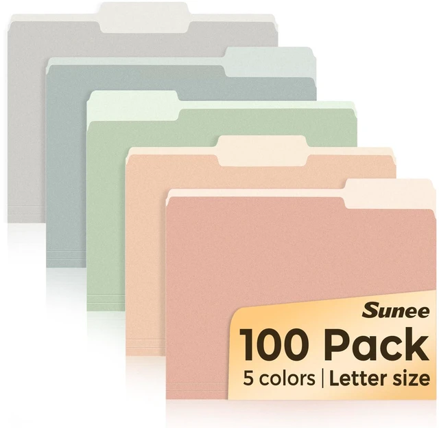 Main image of File Folders Letter Size Pastel Colors, 100 Pack Manilla Folders 8.5 x 11 1/3-Cut Tabs, Colored File Folders Office Home School for Documents Files Paper
