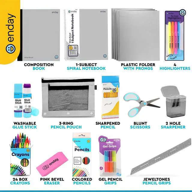 Alt view image 2 of 7 - Back to School Supplies for Kids, School Supply Box Grades K-5 (Grey, 1 Kit) Premium Quality Kids School Supplies Kit, Kindergarten School Supplies for Girls and Boys, 78 Piece Set