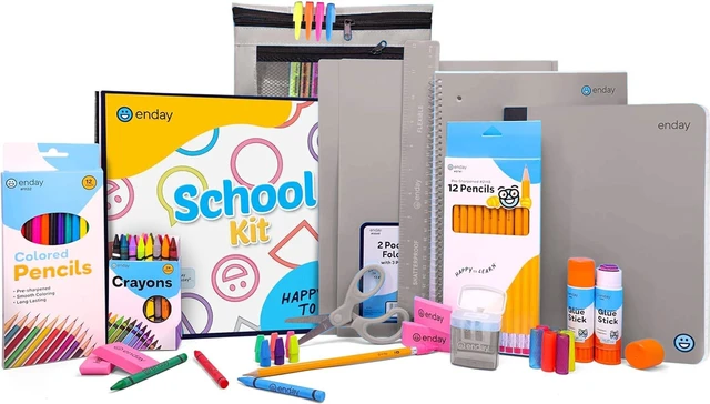 Main image of Back to School Supplies for Kids, School Supply Box Grades K-5 (Grey, 1 Kit) Premium Quality Kids School Supplies Kit, Kindergarten School Supplies for Girls and Boys, 78 Piece Set