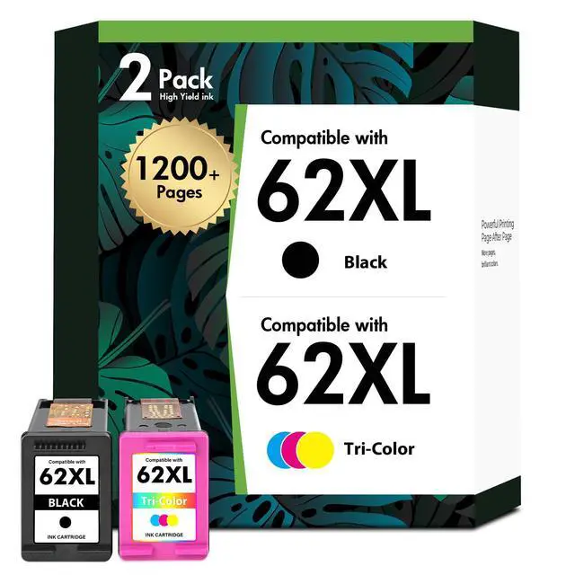 Main image of 62XL 62 XL 7640 Ink Cartridges for HP Printers Black and Color Combo Pack Replacement for HP62 62 XL Ink for HP Envy 7640 5660 7645 7640 5740 OfficeJet 250 Printer (2-Pack, Black/Tricolor)