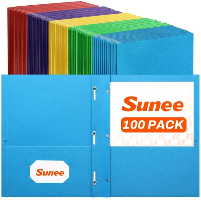 Main image of 2 Pocket Folders with Prongs (100 Pack, 5 Colors), Paper Folders with 2 Pockets and 3 Prongs Fit Letter Size Paper, Folders with Prongs for School Office Home Business