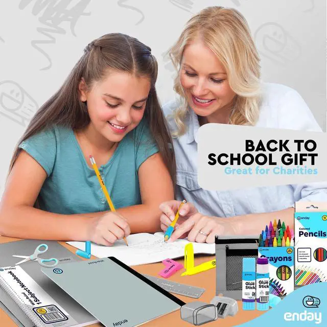 Alt view image 3 of 7 - Back to School Supplies for Kids, School Supply Box Grades K-5 (Grey, 1 Kit) Premium Quality Kids School Supplies Kit, Kindergarten School Supplies for Girls and Boys, 78 Piece Set