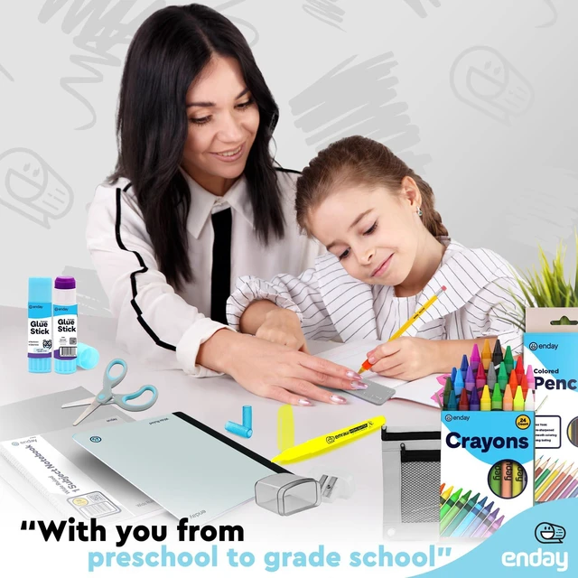 Alt view image 6 of 7 - Back to School Supplies for Kids, School Supply Box Grades K-5 (Grey, 1 Kit) Premium Quality Kids School Supplies Kit, Kindergarten School Supplies for Girls and Boys, 78 Piece Set