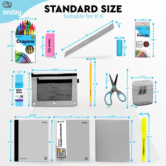 Alt view image 5 of 7 - Back to School Supplies for Kids, School Supply Box Grades K-5 (Grey, 1 Kit) Premium Quality Kids School Supplies Kit, Kindergarten School Supplies for Girls and Boys, 78 Piece Set