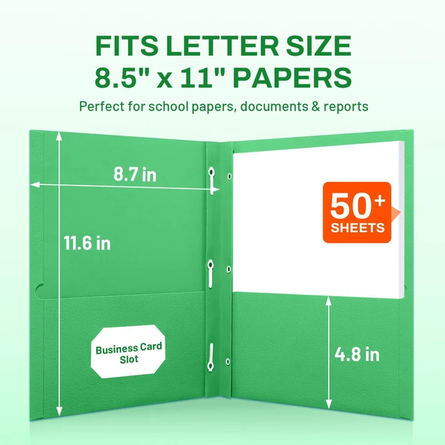 Alt view image 2 of 7 - 2 Pocket Folders with Prongs (25 Pack, Green), Paper Folders with 2 Pockets and 3 Prongs Fit Letter Size Paper, Folders with Prongs for School Office Home Business