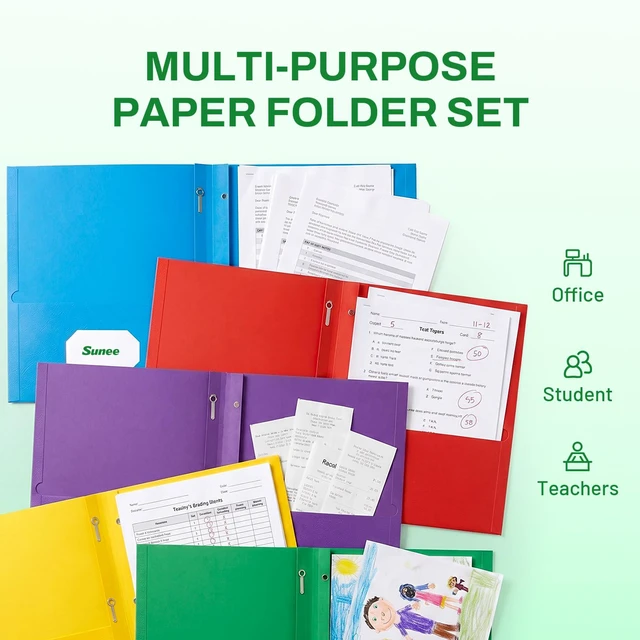Alt view image 5 of 7 - 2 Pocket Folders with Prongs (25 Pack, Green), Paper Folders with 2 Pockets and 3 Prongs Fit Letter Size Paper, Folders with Prongs for School Office Home Business