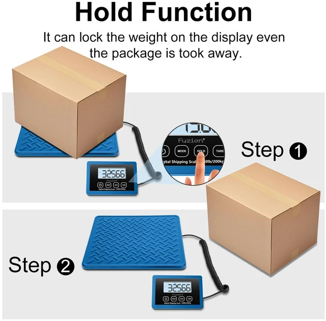 Alt view image 6 of 7 - Shipping Scale, 440LB x 10g Postal Scale, Hold & Tare Function Durable Alloy Steel Platform, Heavy Duty Scale for Packages, Luggage, Large Floor Scale Battery and AC Adapter Included