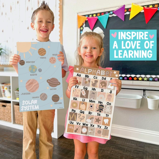 Alt view image 5 of 7 - 16 Laminated Toddler Learning Posters 1-3 for Preschool Classroom Decor Boho Learning Posters for Toddlers 1-3, Homeschool Room Decor for Toddler Wall Activity, Kindergarten Classroom Must Haves