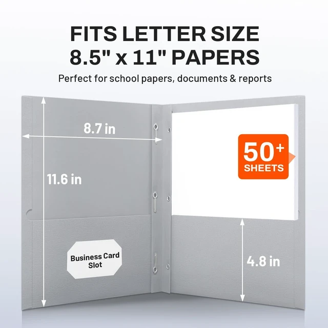 Alt view image 2 of 6 - Folders with Prongs, 25 Pack 3 Prong Folders with 3 Metal Prong Fastener Clips, 2 Pocket, Fit Letter Size Paper, Paper Folders for School Office Home Business, Gray