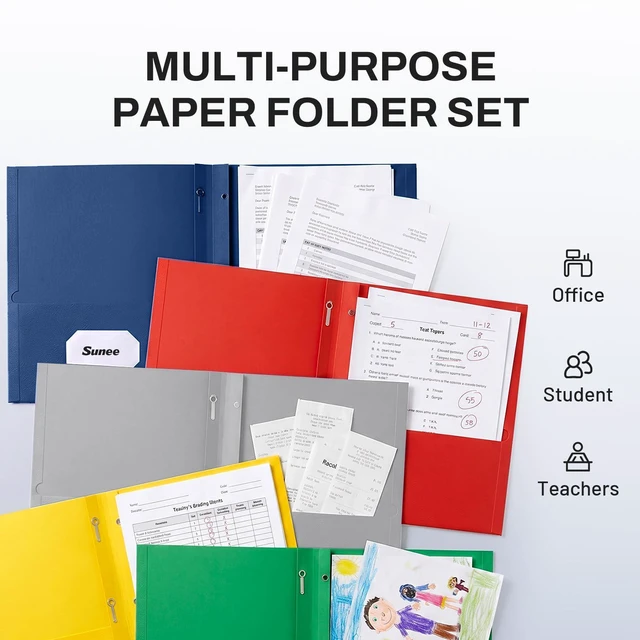 Alt view image 5 of 6 - Folders with Prongs, 25 Pack 3 Prong Folders with 3 Metal Prong Fastener Clips, 2 Pocket, Fit Letter Size Paper, Paper Folders for School Office Home Business, Gray
