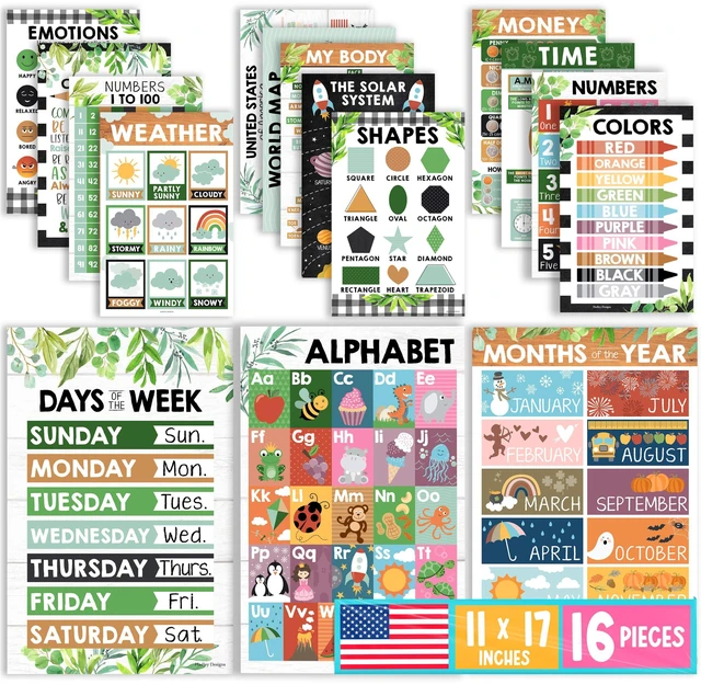 Main image of 16 Laminated Toddler Learning Posters 1-3 for Preschool Classroom Decor Farmhouse Learning Posters for Toddlers 1-3,Homeschool Room Decor for Toddler Wall Activity,Kindergarten Classroom Must Haves