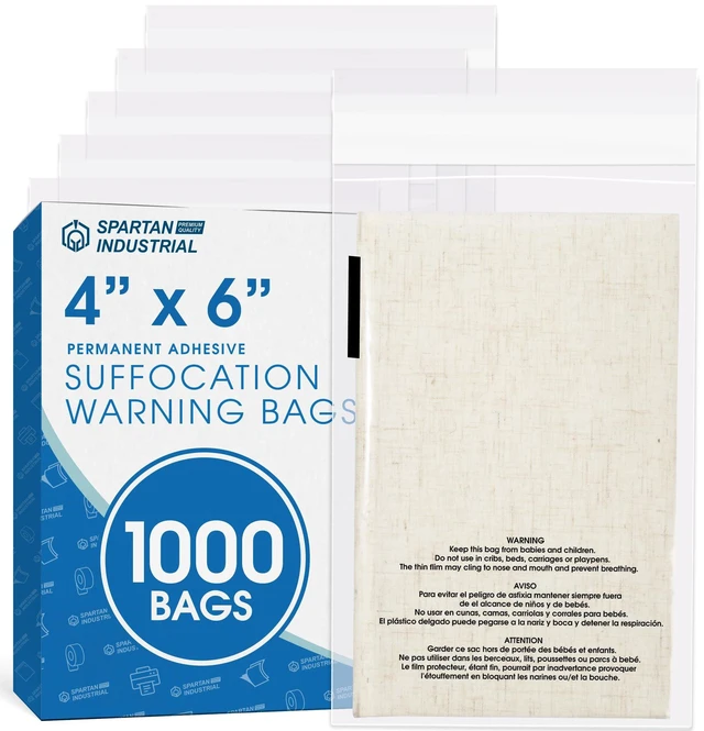 Main image of 4 X 6 (1000 Count) Self Seal Clear Poly Bags with Suffocation Warning for Retail Packaging, Shipping - Permanent Adhesive