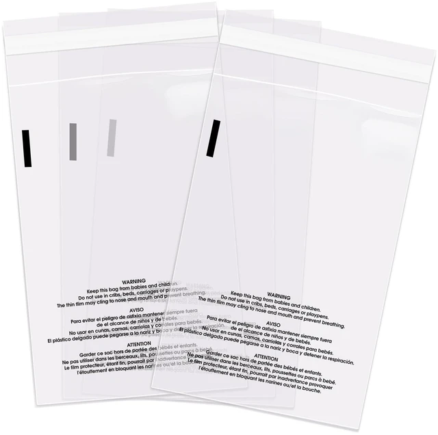 Alt view image 2 of 7 - 4 X 6 (1000 Count) Self Seal Clear Poly Bags with Suffocation Warning for Retail Packaging, Shipping - Permanent Adhesive