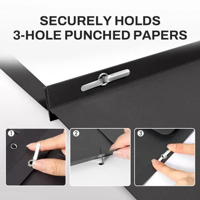 Alt view image 3 of 6 - Folders with Prongs, 50 Pack 3 Prong Folders with 3 Metal Prong Fastener Clips, 2 Pocket, Fit Letter Size Paper, Paper Folders for School Office Home Business, Black