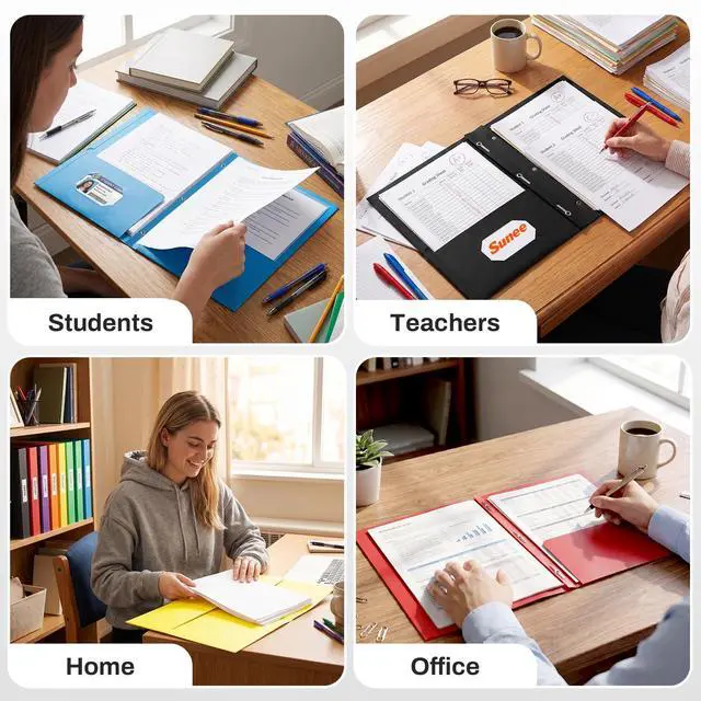 Alt view image 6 of 6 - Folders with Prongs, 50 Pack 3 Prong Folders with 3 Metal Prong Fastener Clips, 2 Pocket, Fit Letter Size Paper, Paper Folders for School Office Home Business, Black