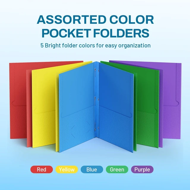 Alt view image 3 of 7 - 2 Pocket Folders with Prongs (25 Pack, Assorted Colors), Paper Folders with 2 Pockets and 3 Prongs Fit Letter Size Paper, Folders with Prongs for School Office Home Business