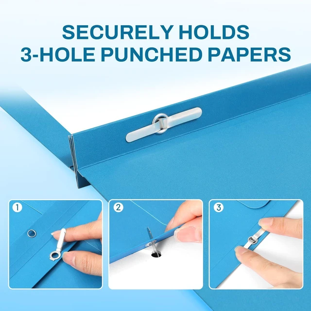 Alt view image 3 of 6 - Folders with Prongs, 50 Pack 3 Prong Folders with 3 Metal Prong Fastener Clips, 2 Pocket, Fit Letter Size Paper, Paper Folders for School Office Home Business, Blue