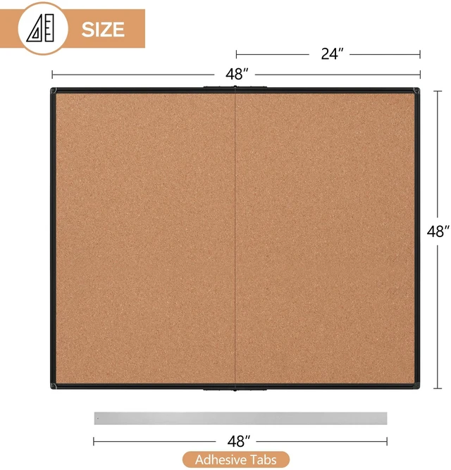 Alt view image 3 of 7 - Extra Large Cork Bulletin Board 48" X 48", Foldable Notice Pin Board for Wall, Black Aluminum Framed 4'x4' Corkboard, Wall Mounted Noticeboard with 36 Push Pins for School, Home & Office
