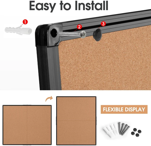 Alt view image 7 of 7 - Extra Large Cork Bulletin Board 48" X 48", Foldable Notice Pin Board for Wall, Black Aluminum Framed 4'x4' Corkboard, Wall Mounted Noticeboard with 36 Push Pins for School, Home & Office