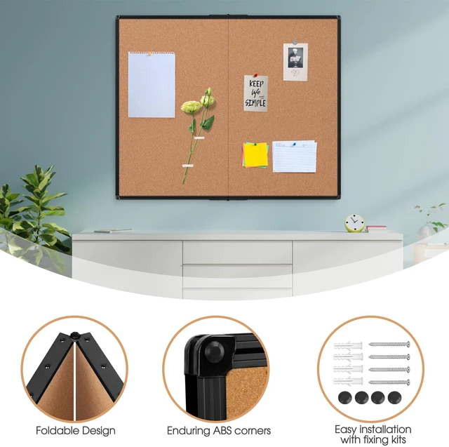 Alt view image 6 of 7 - Extra Large Cork Bulletin Board 48" X 48", Foldable Notice Pin Board for Wall, Black Aluminum Framed 4'x4' Corkboard, Wall Mounted Noticeboard with 36 Push Pins for School, Home & Office