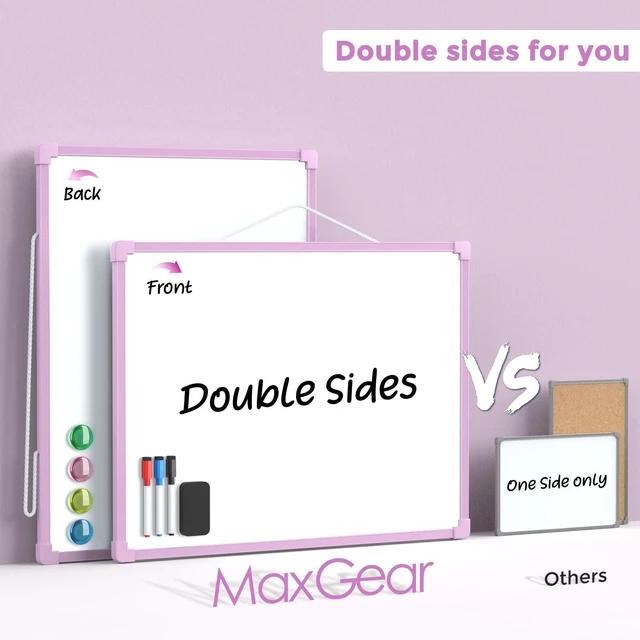 Alt view image 4 of 7 - Double-Sided Dry Erase Board for Wall, 16"x12", Purple Frame Small White Board, Includes 3 Markers & 4 Magnets, Portable hanging Whiteboard for Home, Office, Double Sided Tapes Included