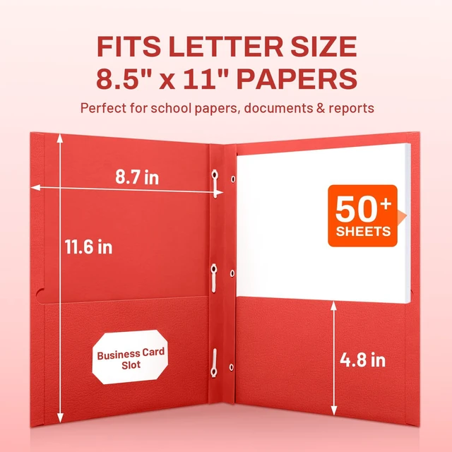 Alt view image 2 of 7 - 2 Pocket Folders with Prongs (100 Pack, Red), Paper Folders with 2 Pockets and 3 Prongs Fit Letter Size Paper, Folders with Prongs for School Office Home Business